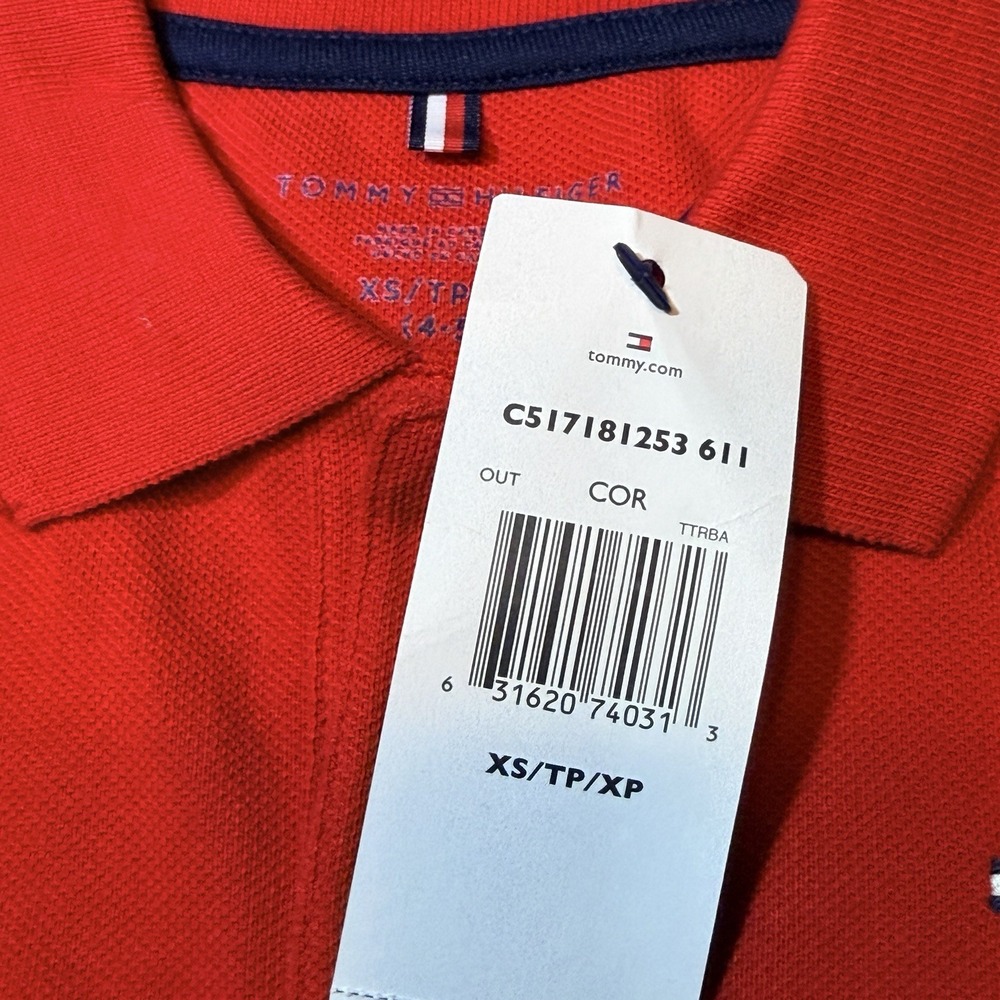 Tommy Hilfiger Kids Red Polo Shirt Size XS 100% Cotton NWT - Picture 5 of 5